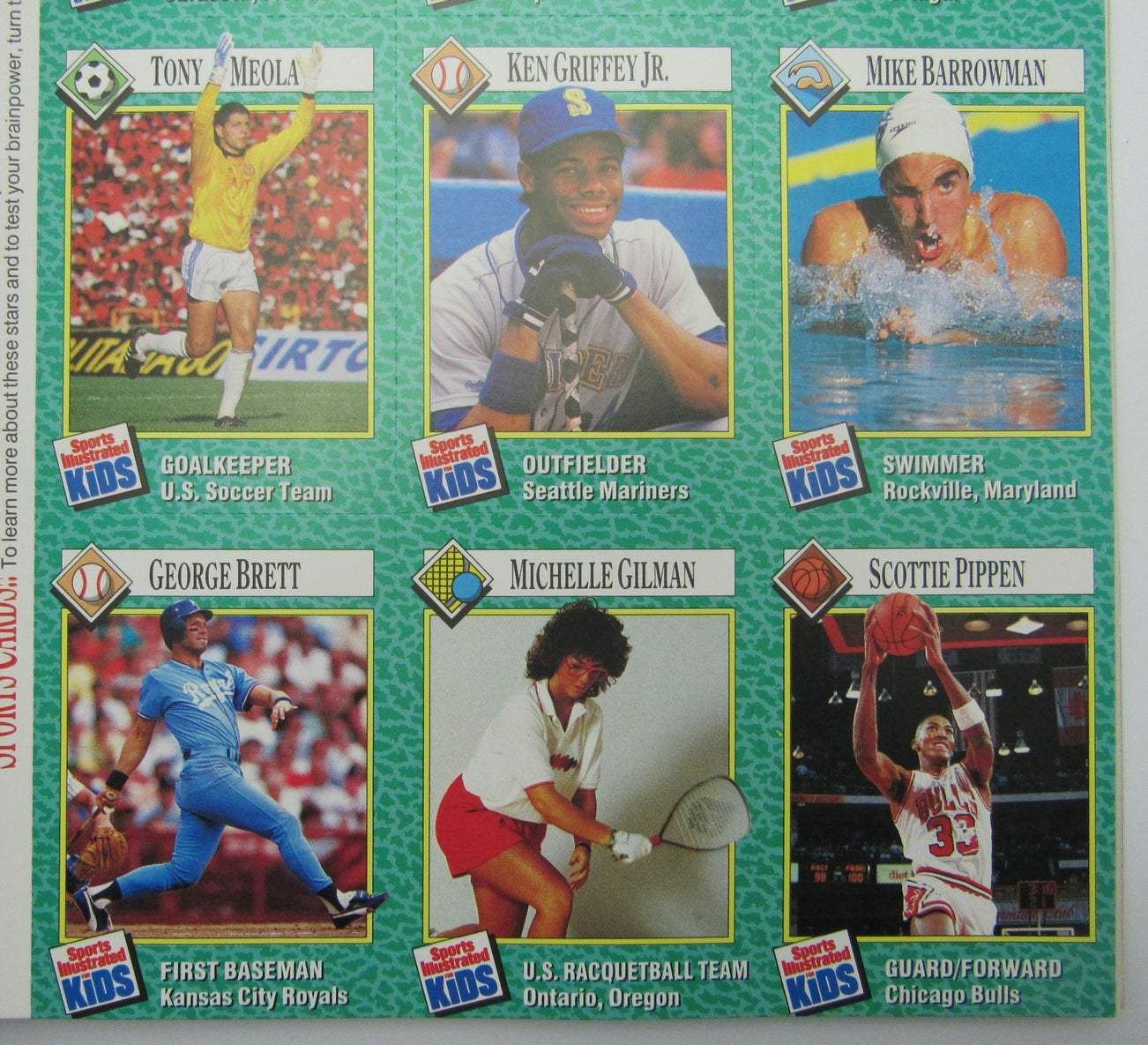 June 1990 Sports Illustrated for Kids Ken Griffey Jr. Uncut Card Sheet 159390