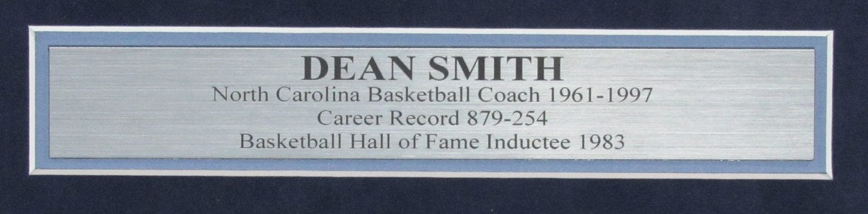 Dean Smith Autographed 3x5 Index Card with 8x10 Photo Tarheels Framed PSA/DNA