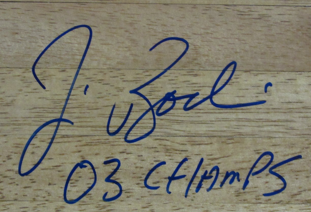Jim Boeheim Autographed/Inscr 6x6 Floorboard Piece Syracuse Basketball JSA