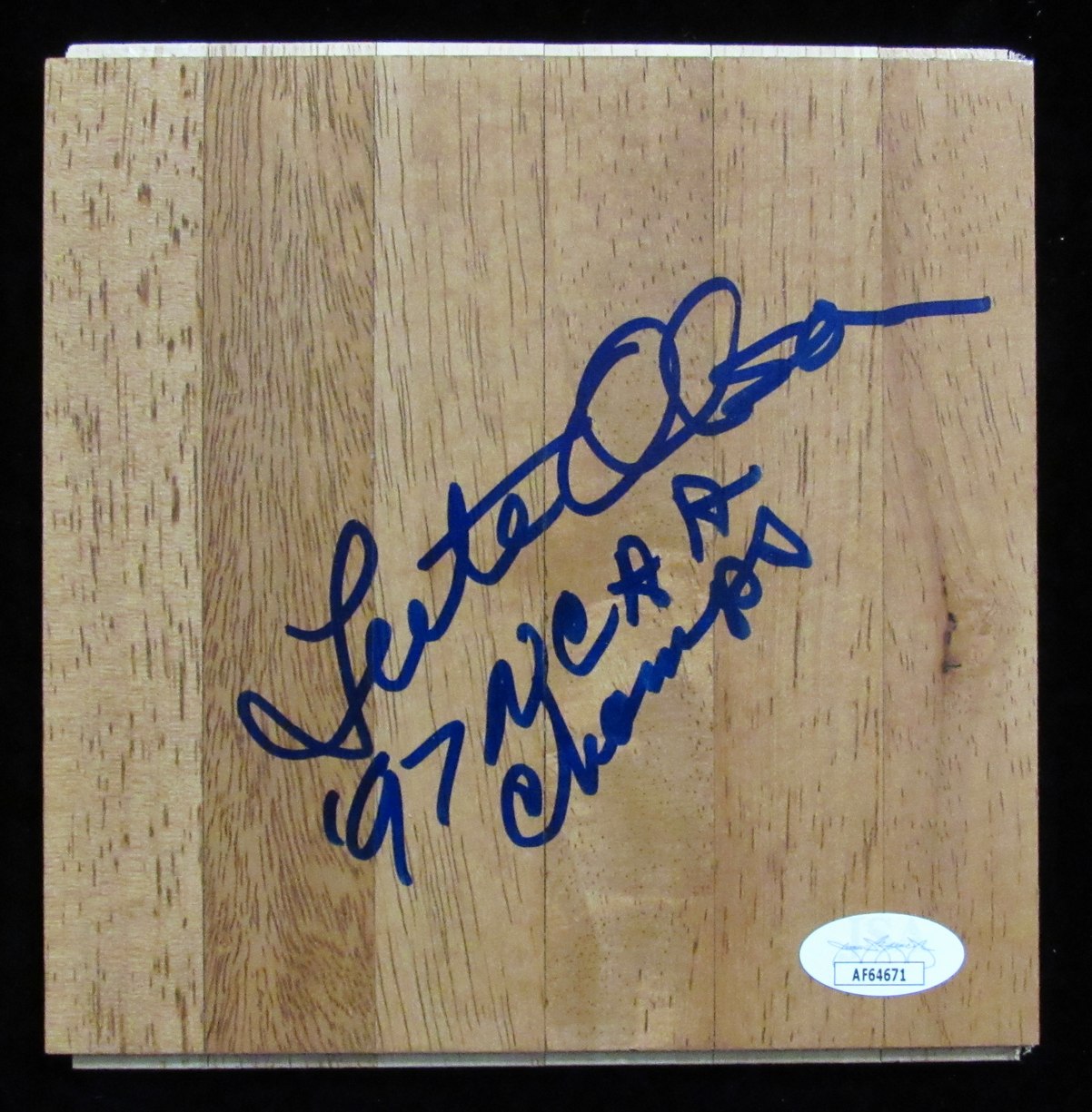 Lute Olson Autographed/Inscr 6x6 Floorboard Piece Arizona Basketball Coach JSA