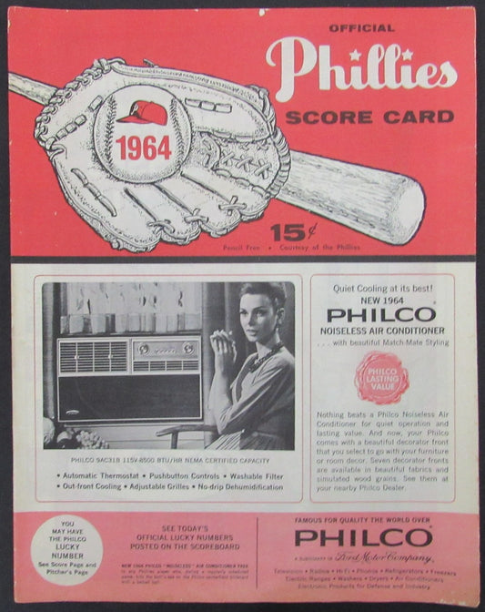 Vintage 1964 Philadelphia Phillies vs. Chicago Cubs Score Card 178287