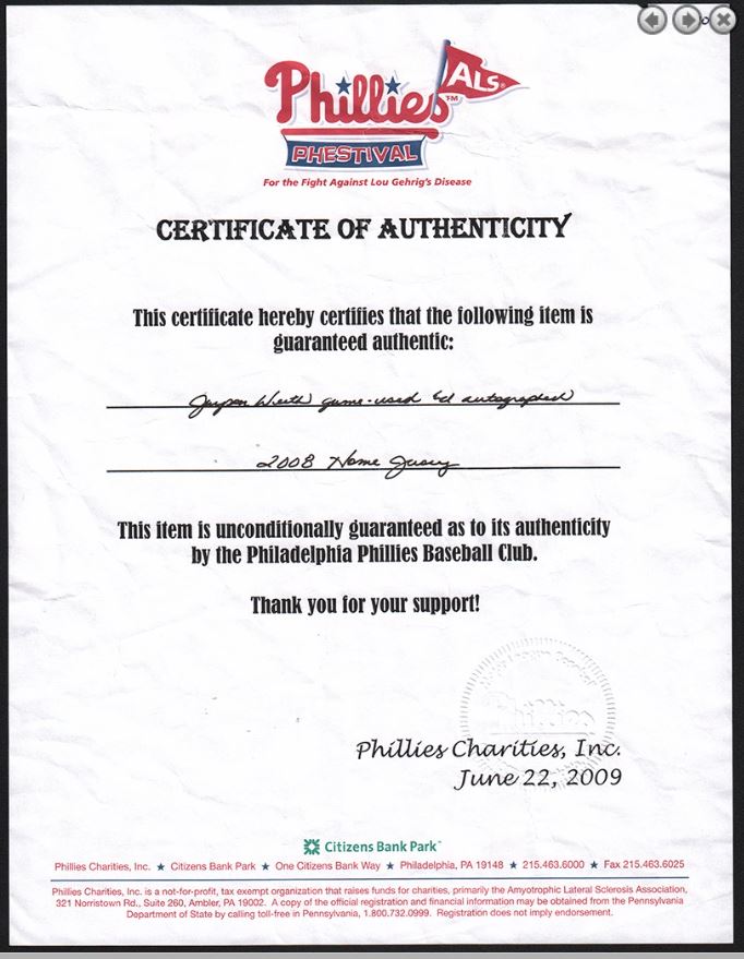 Jayson Werth Signed Game Used 2008 Jersey Philadelphia Phillies PSA/DNA 179920