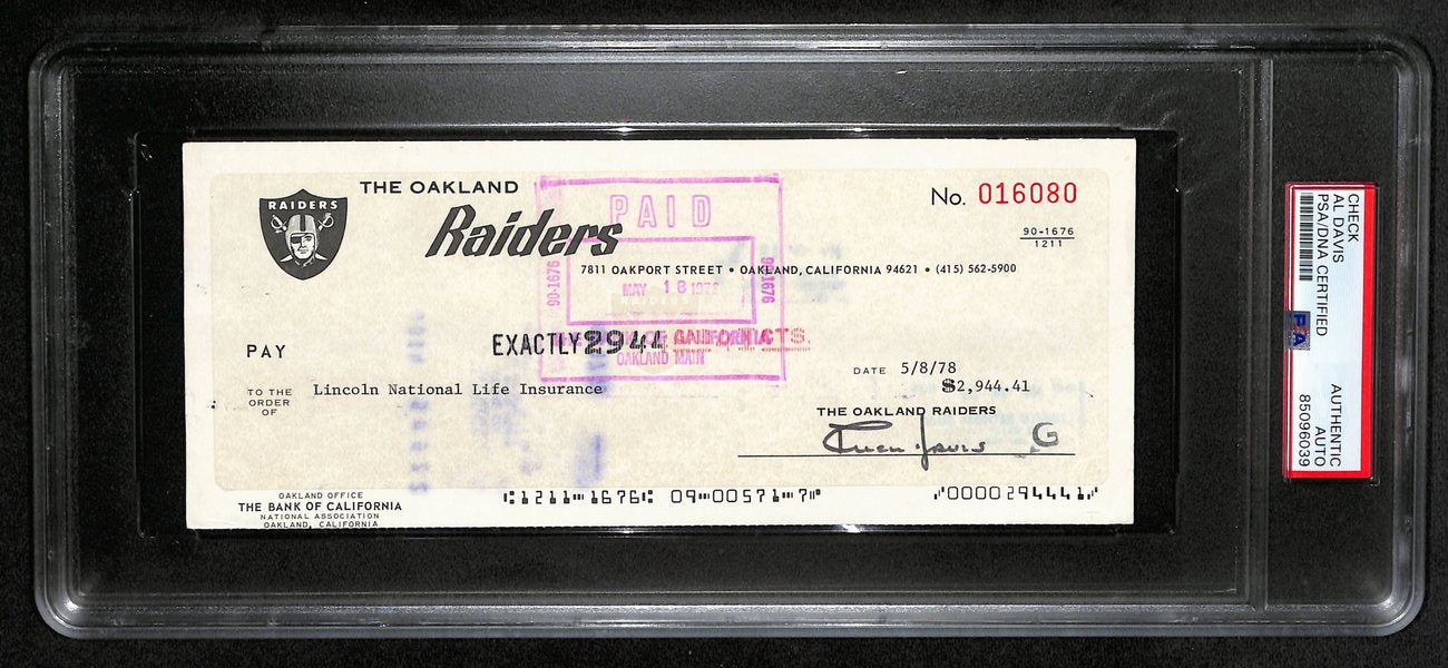 AL Davis Signed/Autographed 1978 Oakland Raiders Check PSA/DNA