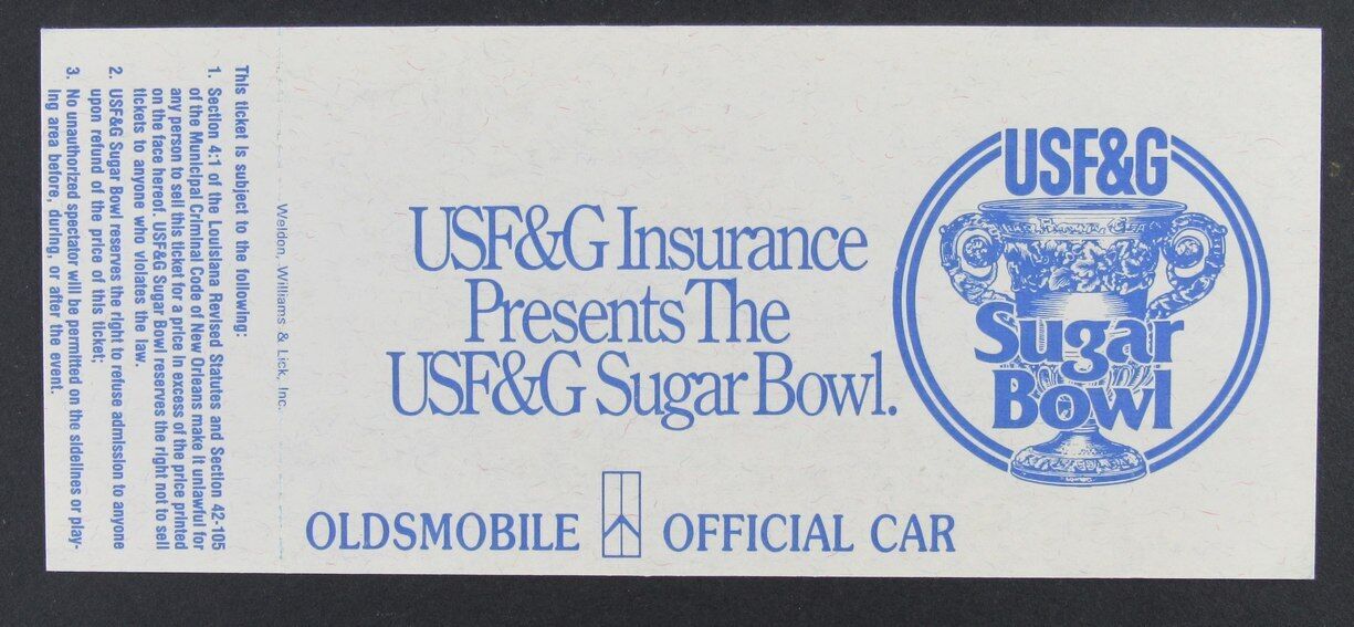 1989 Sugar Bowl Full Ticket Florida State Seminoles vs. Auburn Tigers D. Sanders