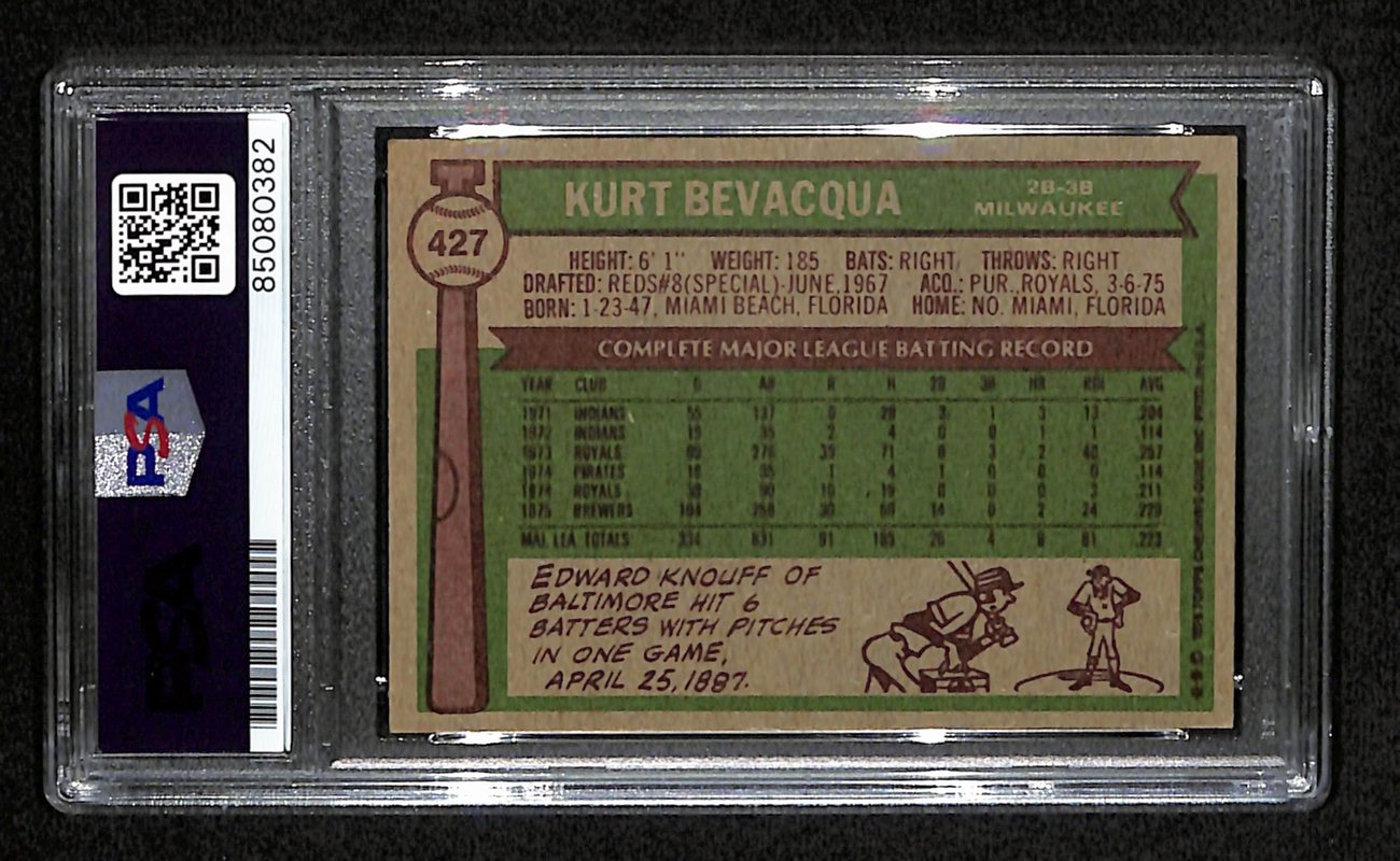 Kurt Bevacqua Signed 1976 Topps Card #427 Milwaukee Brewers PSA/DNA 184429