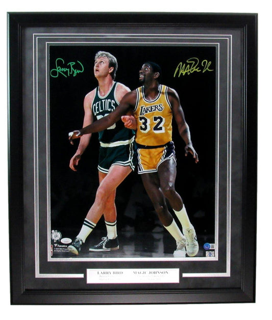 Larry Bird/Magic Johnson Dual-Autographed 16x20 Photo Framed PSA/DNA BAS 188983