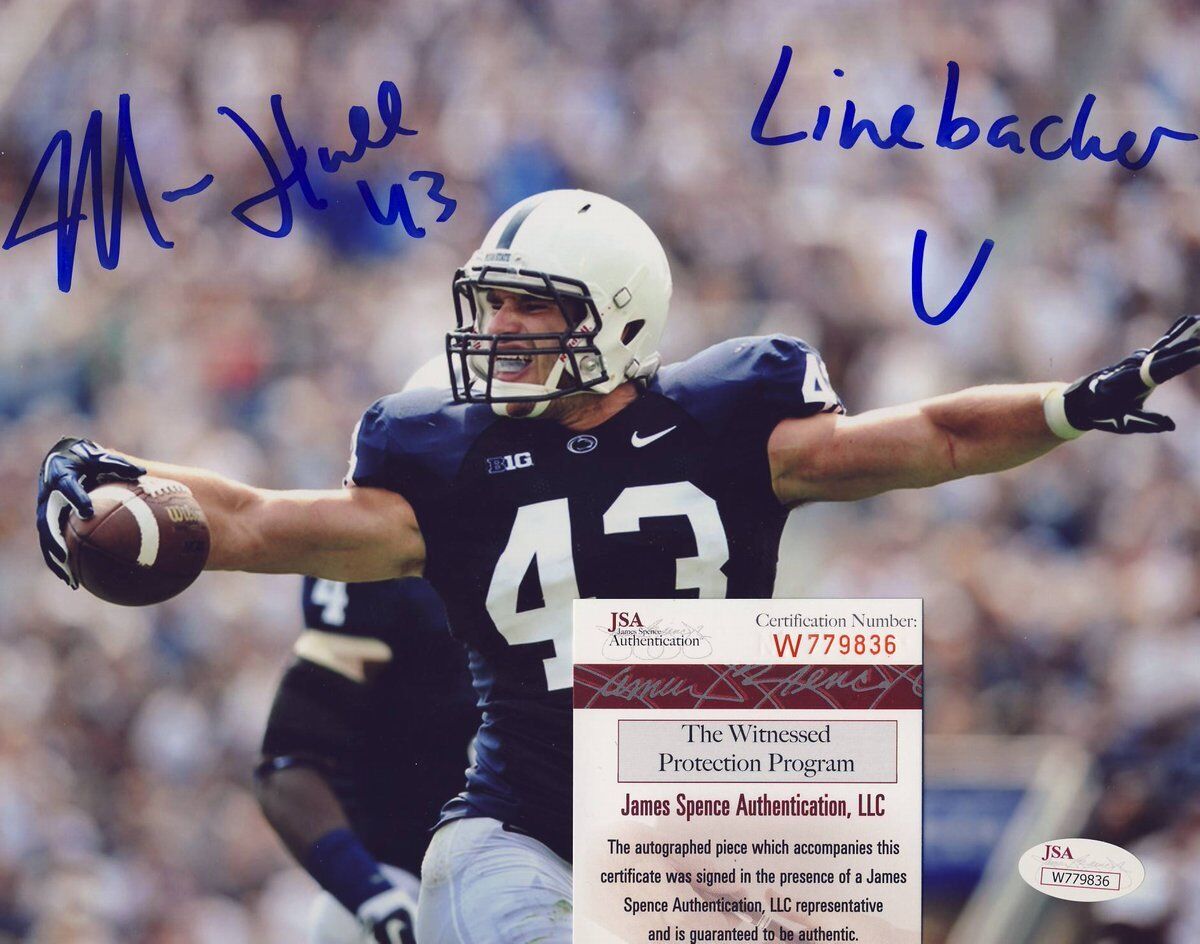 Mike Hull PSU Nittany Lions Signed Blue Linebacker U 8x10 INT Photo JSA 136785
