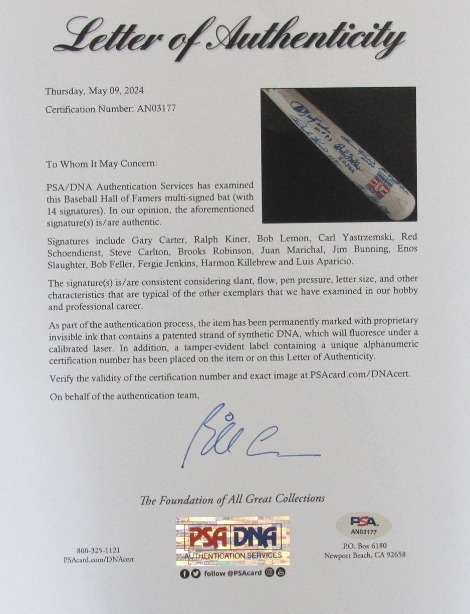 Hall of Famers HOF Full Size Baseball Bat Multi-signed 14 Players PSA/DNA 190218