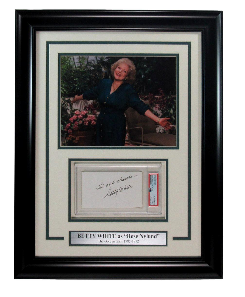 Betty White "Golden Girls" Signed/Inscr 3x5 Index Card w/Photo Framed PSA 191934