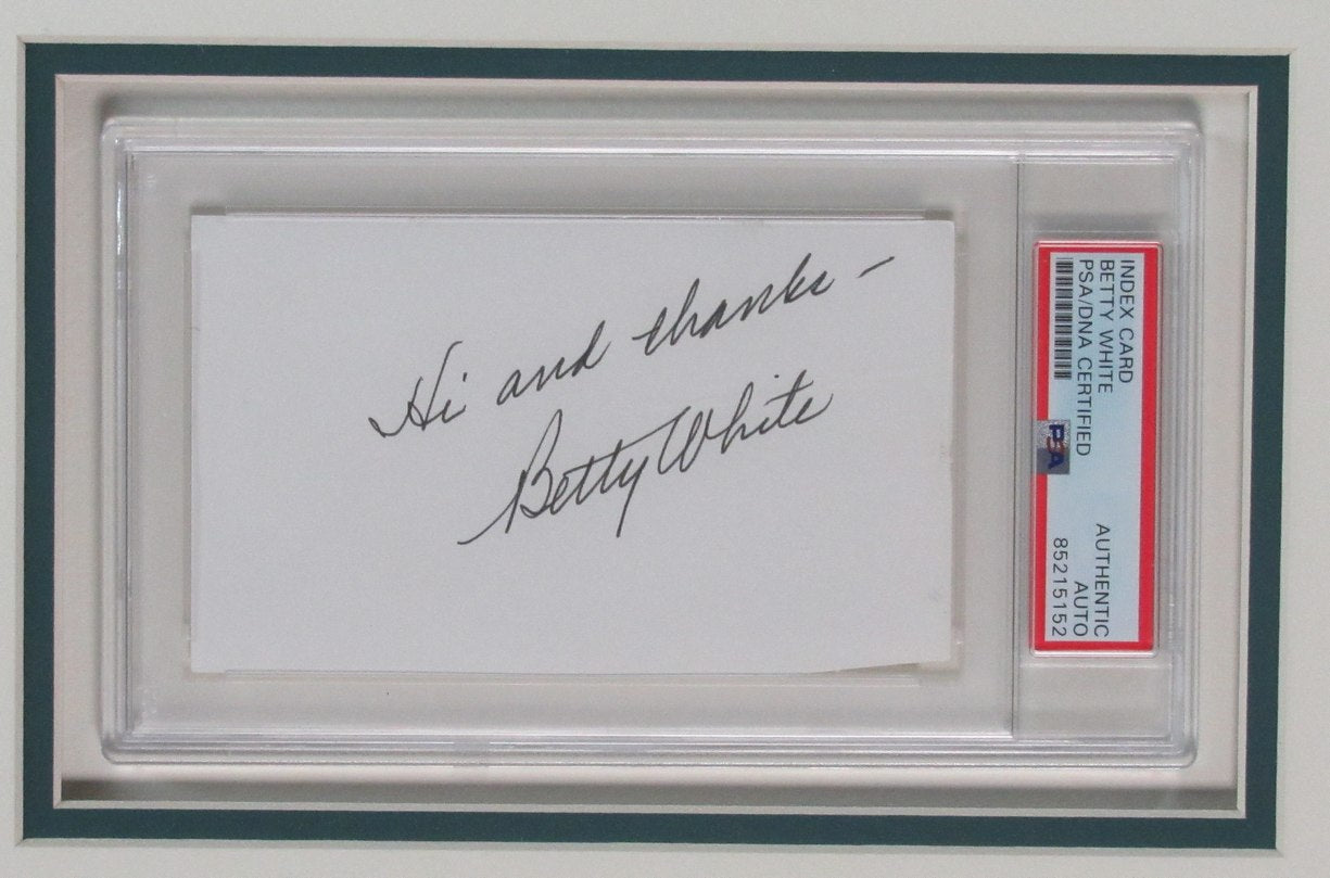 Betty White "Golden Girls" Signed/Inscr 3x5 Index Card w/Photo Framed PSA 191934