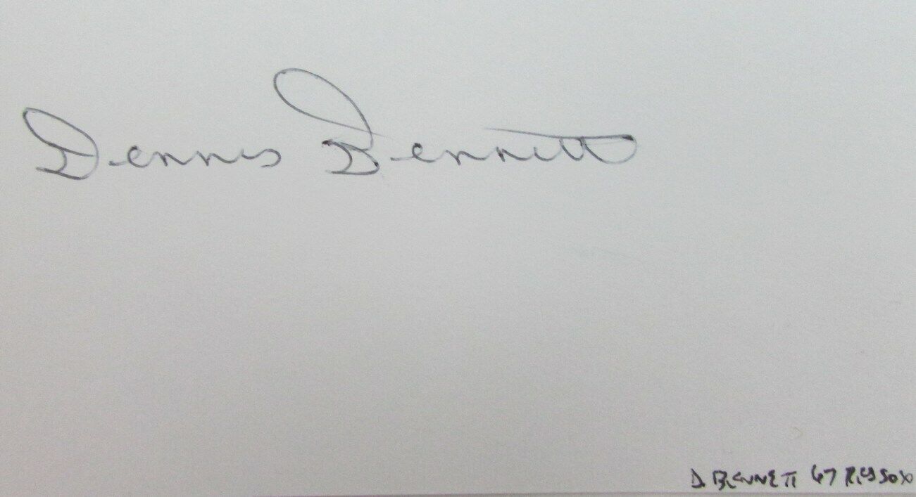 Dennis Bennett 1967 Boston Red Sox Signed 3x5 Index Card with 5x7 Photo 158515