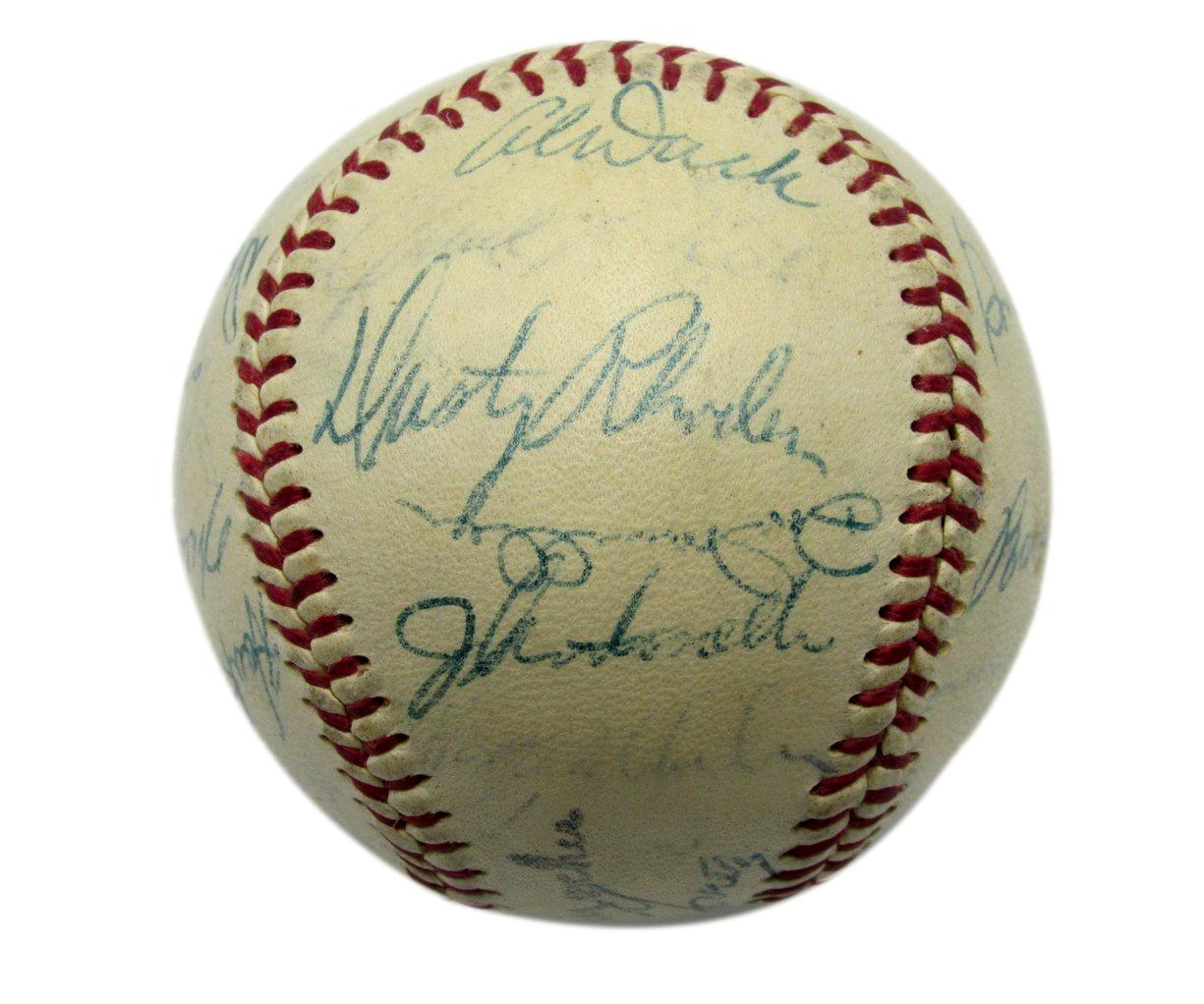 1955 Giants ONL Team Signed Baseball (22) Willie Mays Wilhelm HOFers JSA 192211