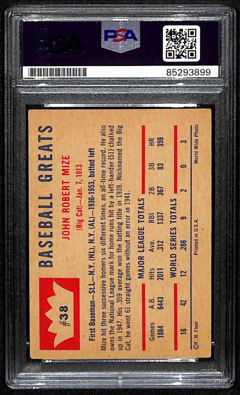 Johnny Mize HOF Signed/Inscribed 1960 Fleer Card #38 Yankees PSA/DNA 190904