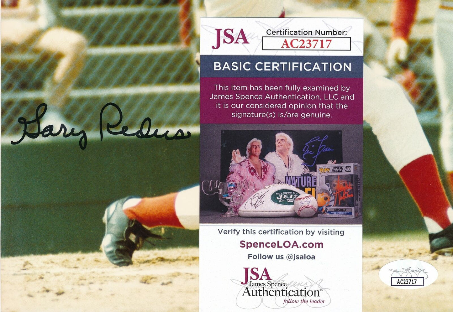 Gary Redus Autographed 8x10 Photo Cincinnati Reds JSA