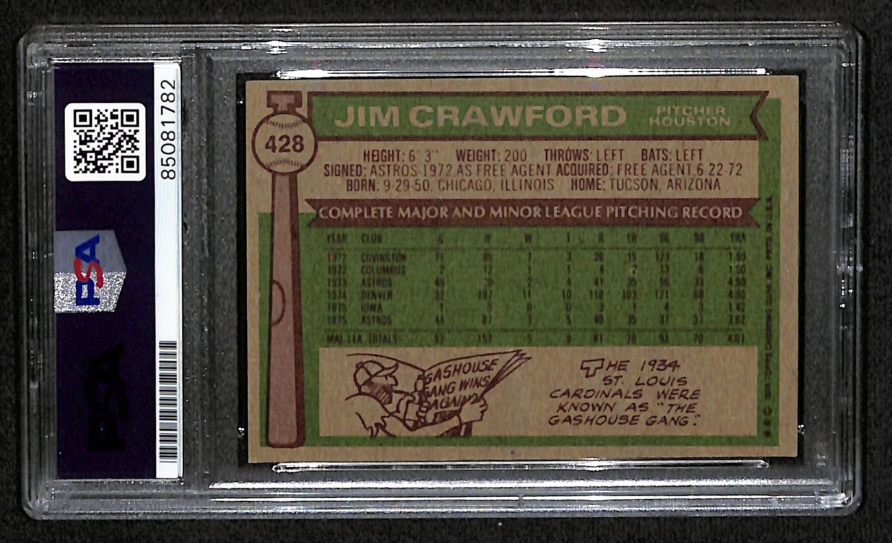 Jim Crawford Signed 1976 Topps Card #428 Houston Astros PSA/DNA 184498