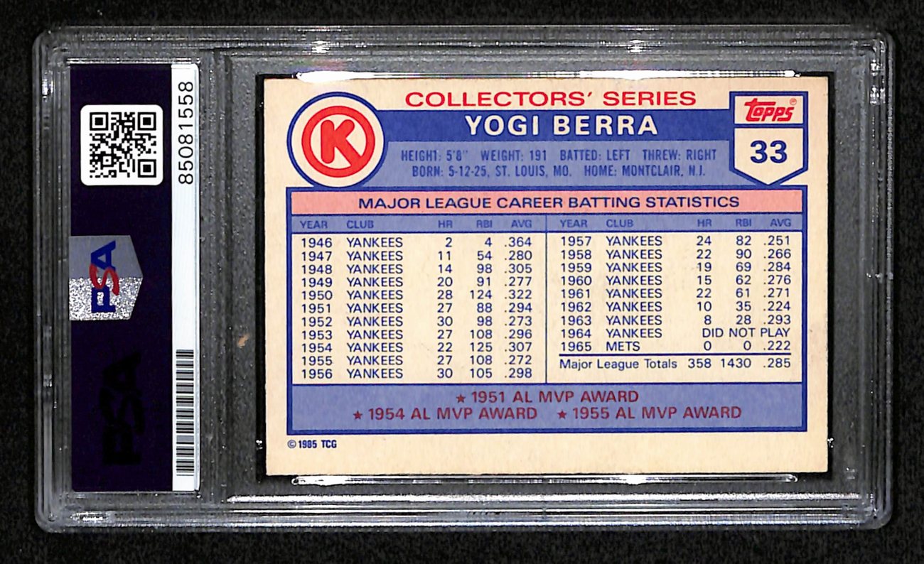 Yogi Berra HOF Signed 1985 Topps Cirsle K Card #33 Yankees PSA/DNA 184463