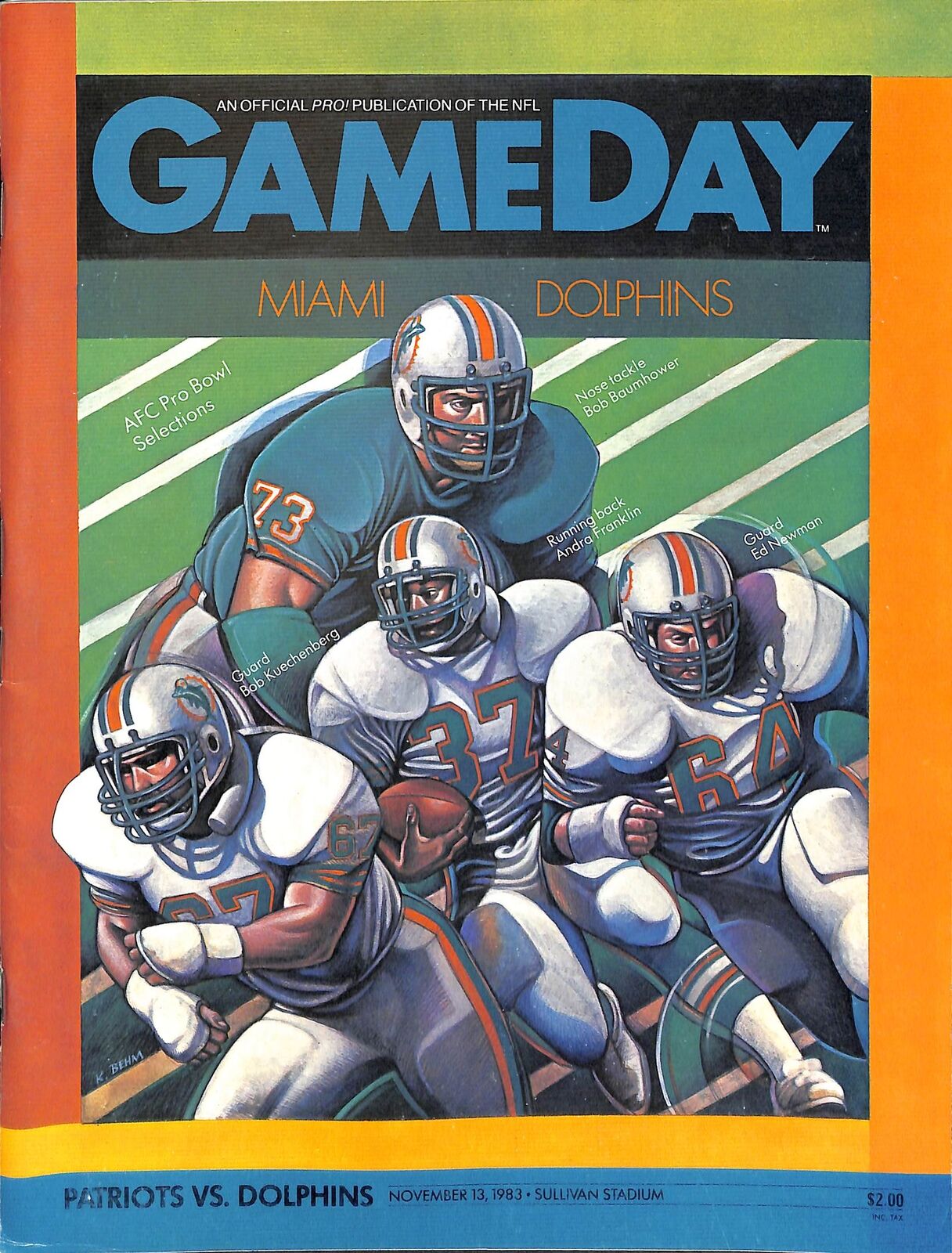 1983 New England Patriots vs. Miami Dolphins Marino 11/13/83 Game Program 180249