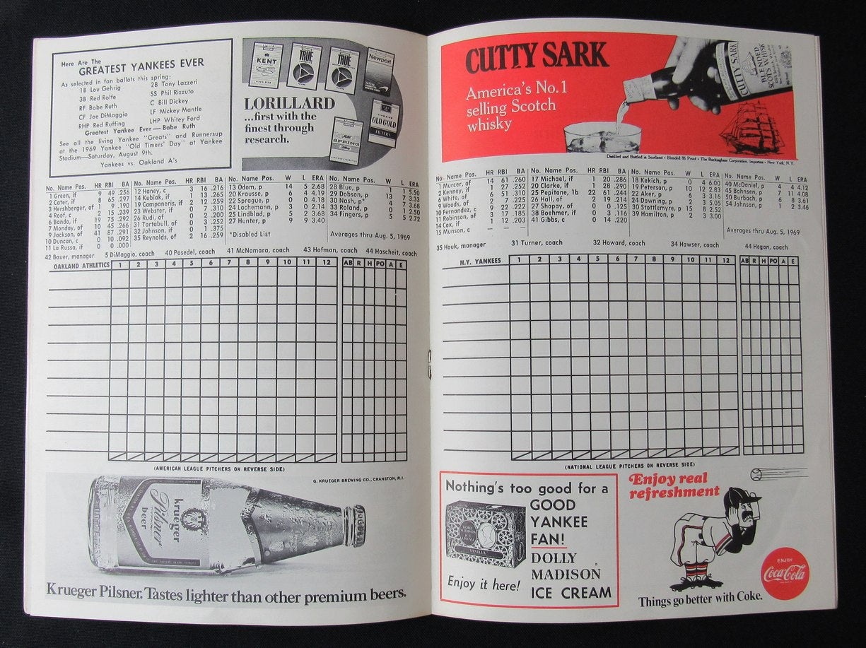 1969 Yankees vs. Oakland A's Scorecard & Program Thurman Munson Debut 183849