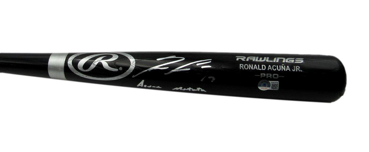 Ronald Acuna Jr. Braves Signed Engraved Rawlings Black Baseball Bat BAS 161827