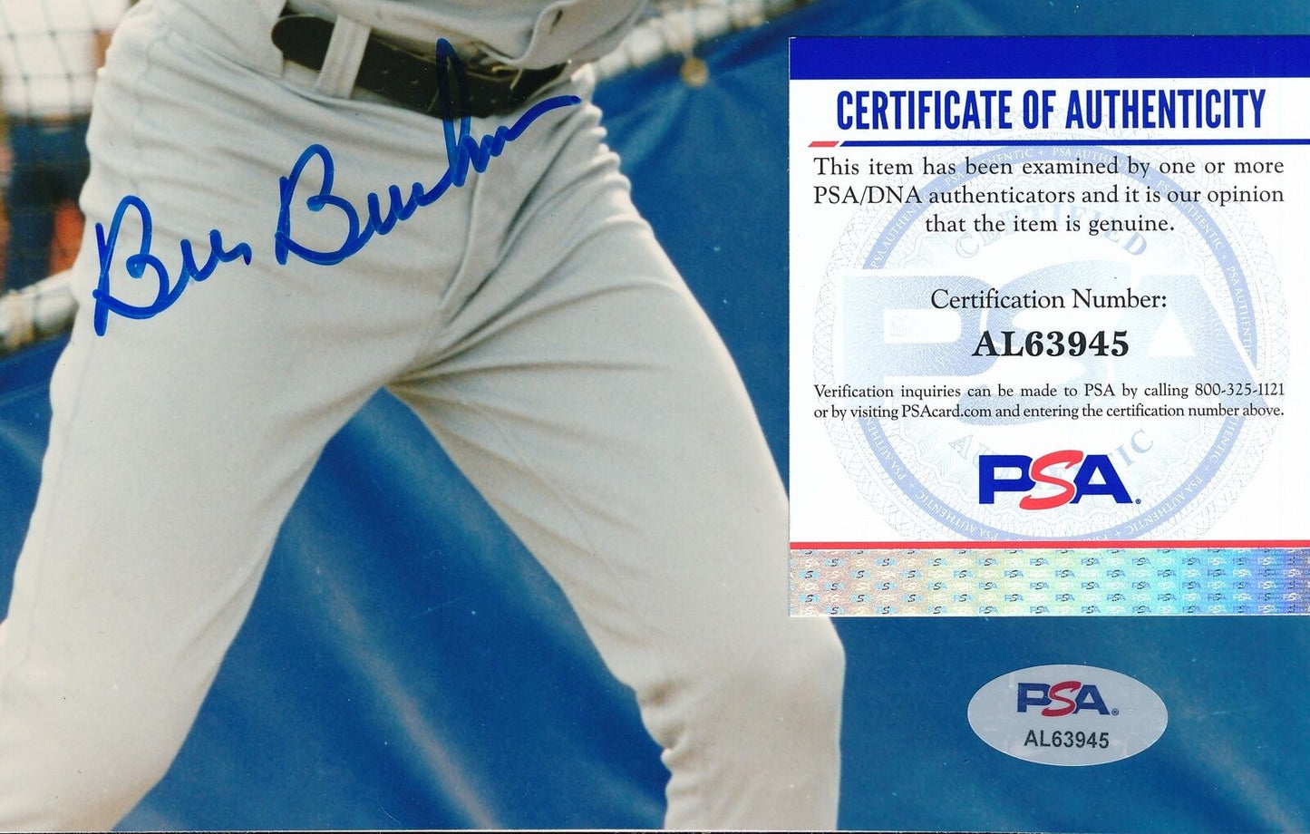 Bill Buckner Autographed 8x10 Photo Boston Red Sox PSA/DNA 177805