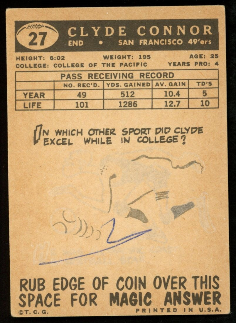 1959 TOPPS Football Card #27 Signed/Auto Clyde Conner San Francisco 49'ers