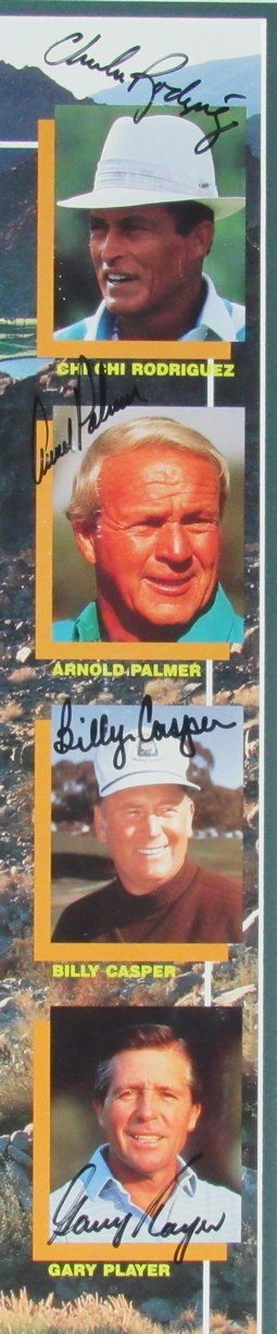 Golf Poster Multi-Signed (4) Arnold Palmer Casper Player 12X19 Photo Framed JSA