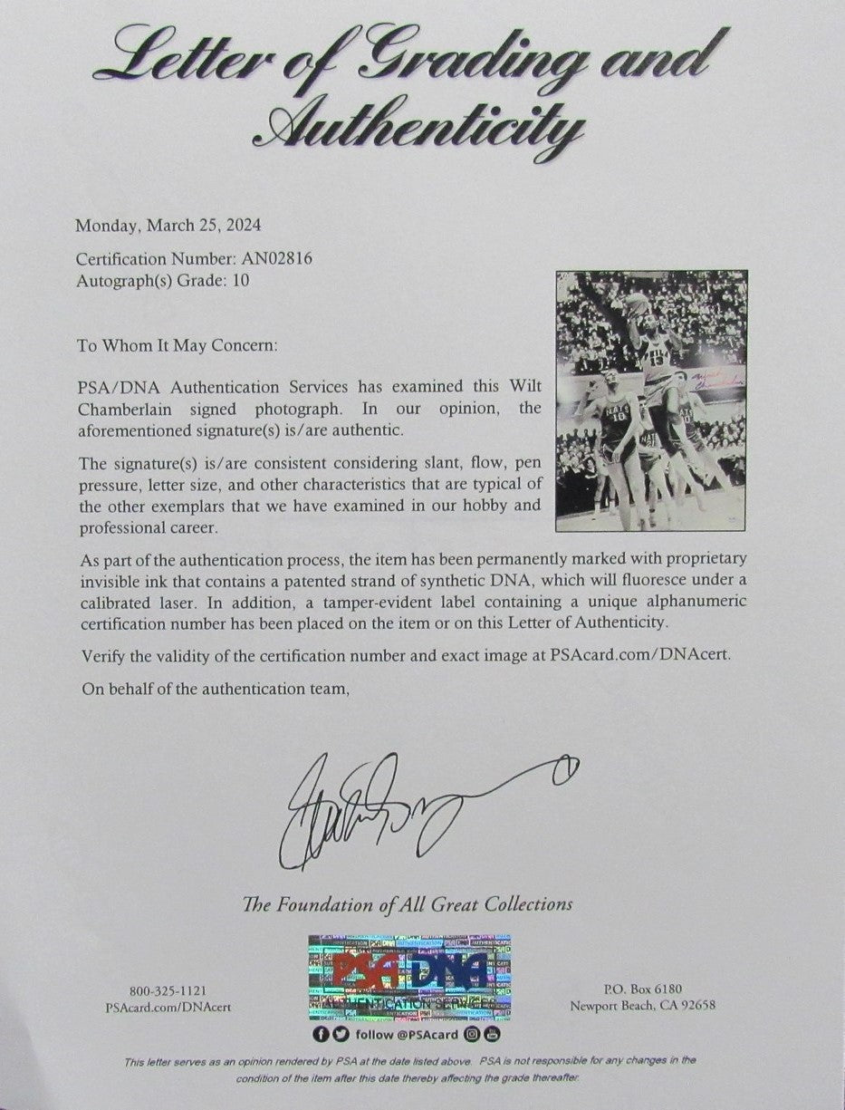 Wilt Chamberlain Signed/Autographed 16x20 Photo Sixers PSA/DNA "10" 192682