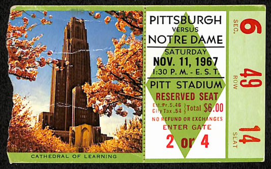 November 11, 1967 Pittsburgh vs. Notre Dame Football Game Ticket Stub 193192