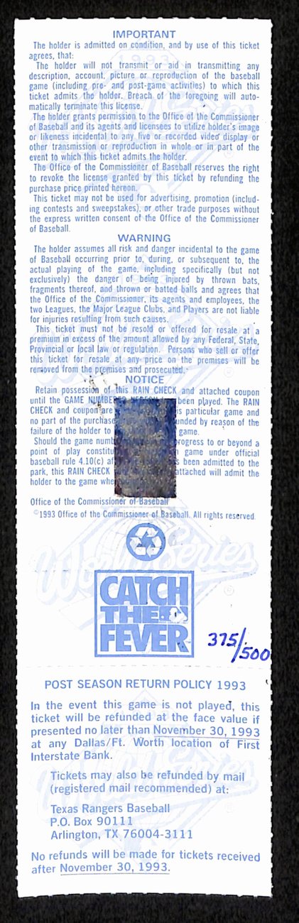 Orlando Cepeda Signed/Auto 1999 HOF Game Full Ticket Rangers vs. Royals 193197