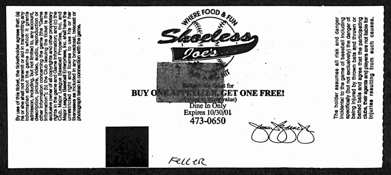 Bob Feller Signed/Auto March 25, 2001 Red Sox Alumni Game Ticket Stub 193202