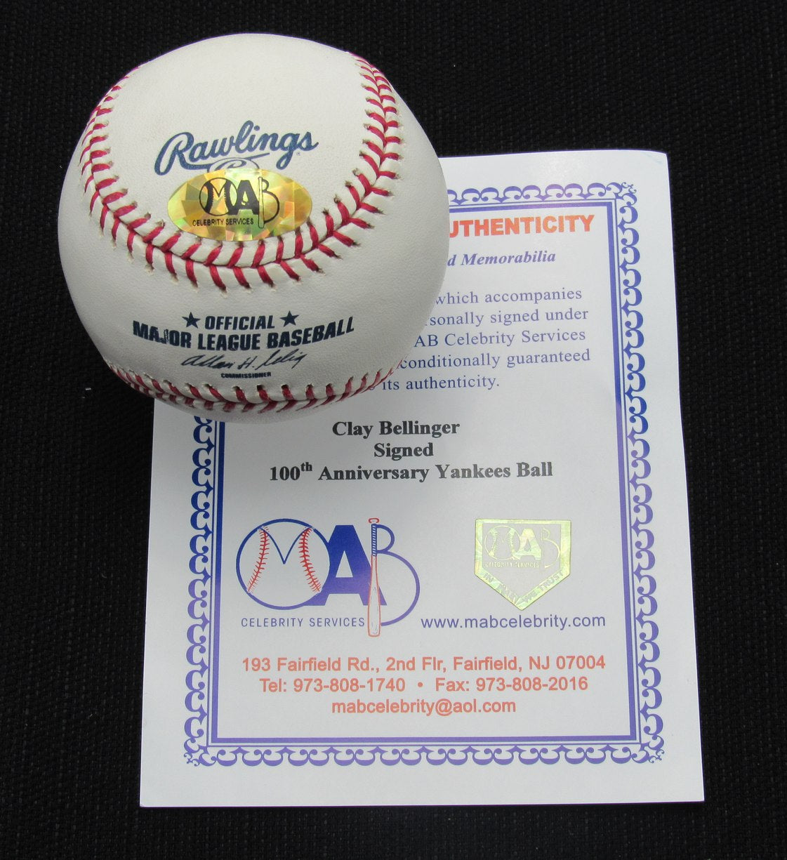 Clay Bellinger Signed/Auto New York Yankees 100th OML Baseball MAB 187101