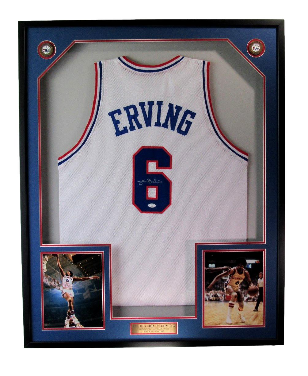 Julius Erving HOF Signed/Auto White Basketball Jersey 76ers Framed JSA 193627