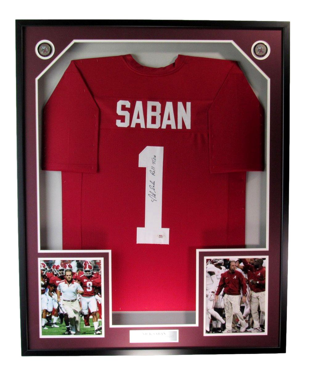 Nick Saban Alabama Signed/Auto Football Jersey w/ Photos Framed PSA/DNA 157684