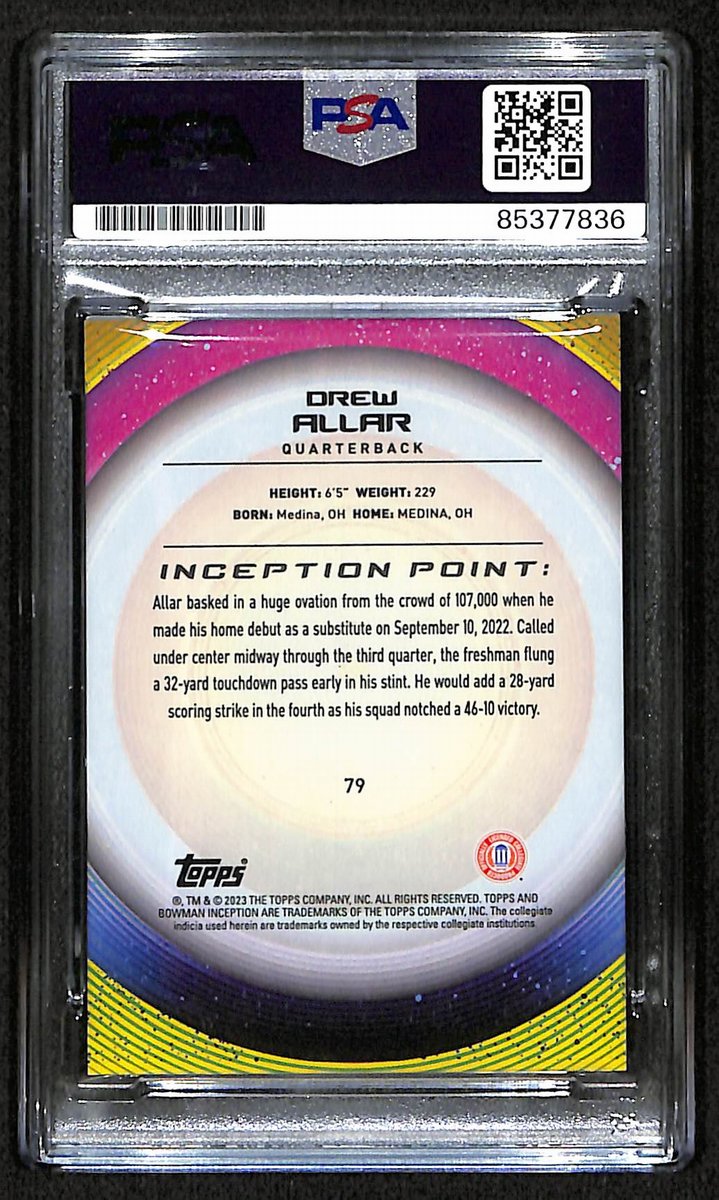 Drew Allar Penn State Signed 2022 Bowman U Inception RC Card #79 PSA/DNA 193568