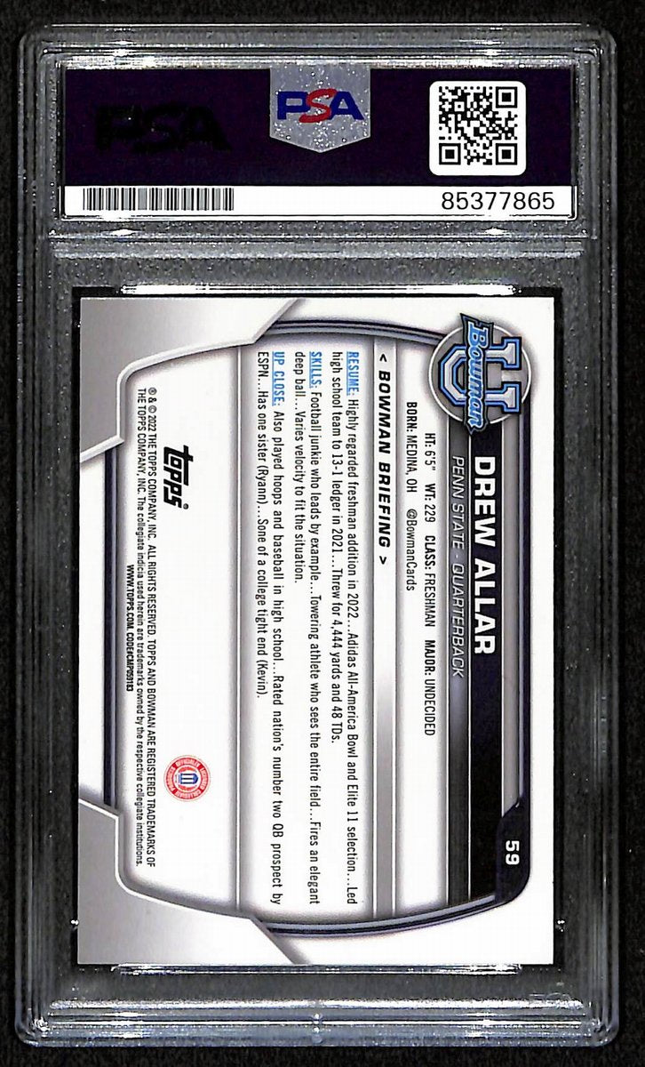 Drew Allar Penn State Signed 2022 Bowman U Pink Rookie Card #59 PSA/DNA 193570