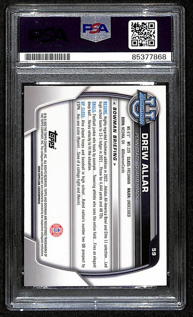 Drew Allar Penn State Signed 2022 Bowman U Pink Rookie Card #59 PSA/DNA 193571