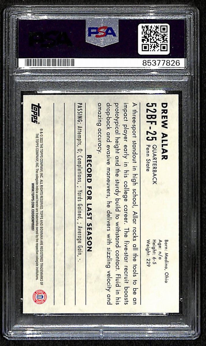 Drew Allar Penn State Signed/Auto 2022 Bowman U RC Card #52BF-25 PSA/DNA 193575