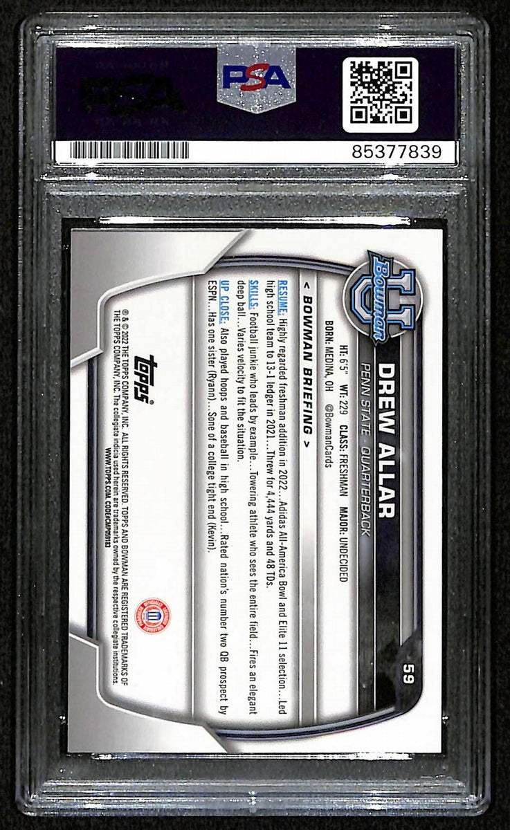 Drew Allar Penn State Signed 2022 Bowman U Chrome RC Card #59 PSA/DNA 193576