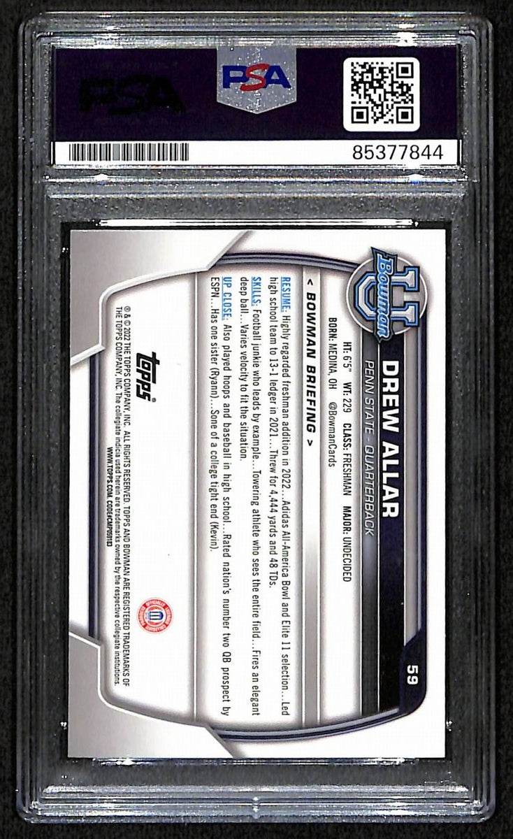 Drew Allar Penn State Signed 2022 Bowman U Chrome RC Card #59 PSA/DNA 193577