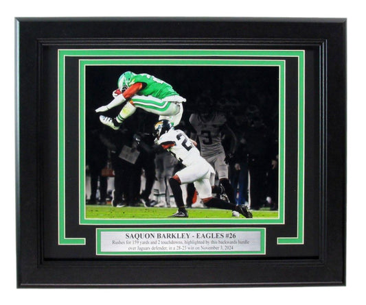 Saquon Barkley Reverse Hurdle 8x10 Photo Philadelphia Eagles Framed 193527