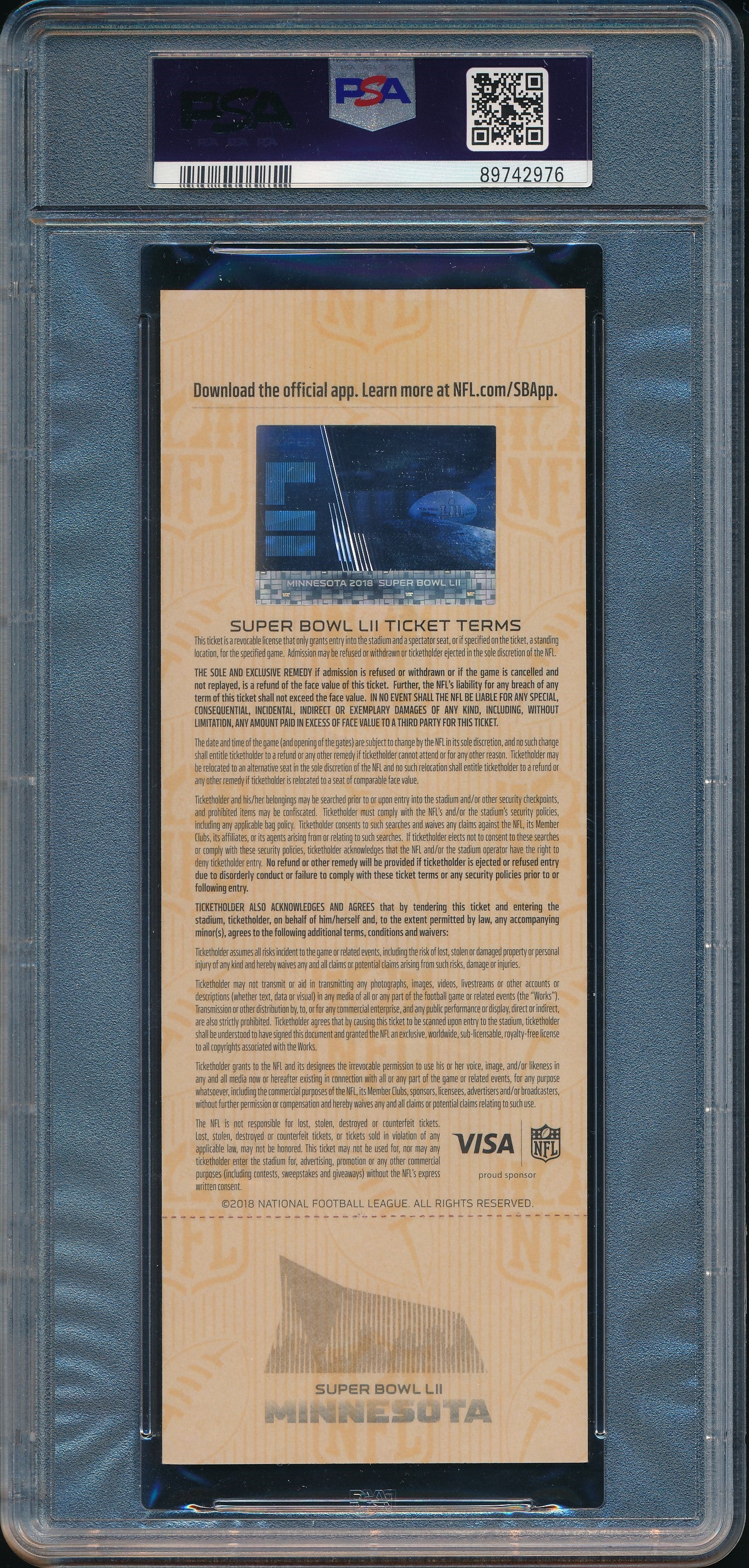 2018 Super Bowl LII Full Ticket Eagles vs. Patriots PSA/DNA MINT 9 193536
