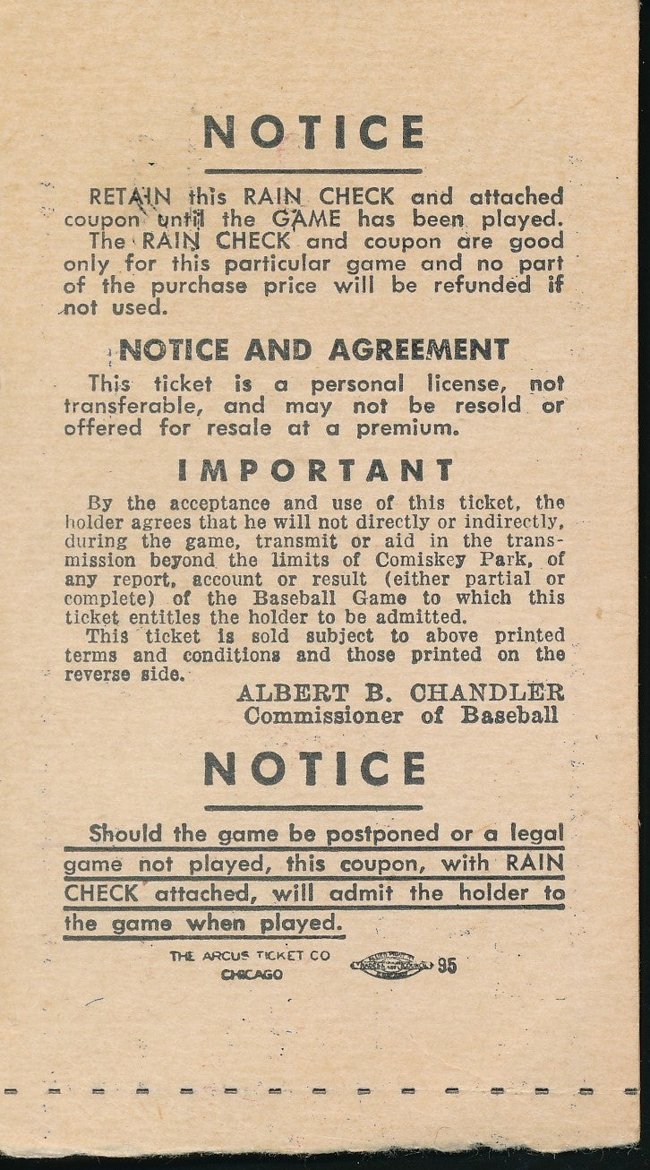 1950 MLB All-Star Game Ticket Stub at Comiskey Park, Chicago, Illinois 193540