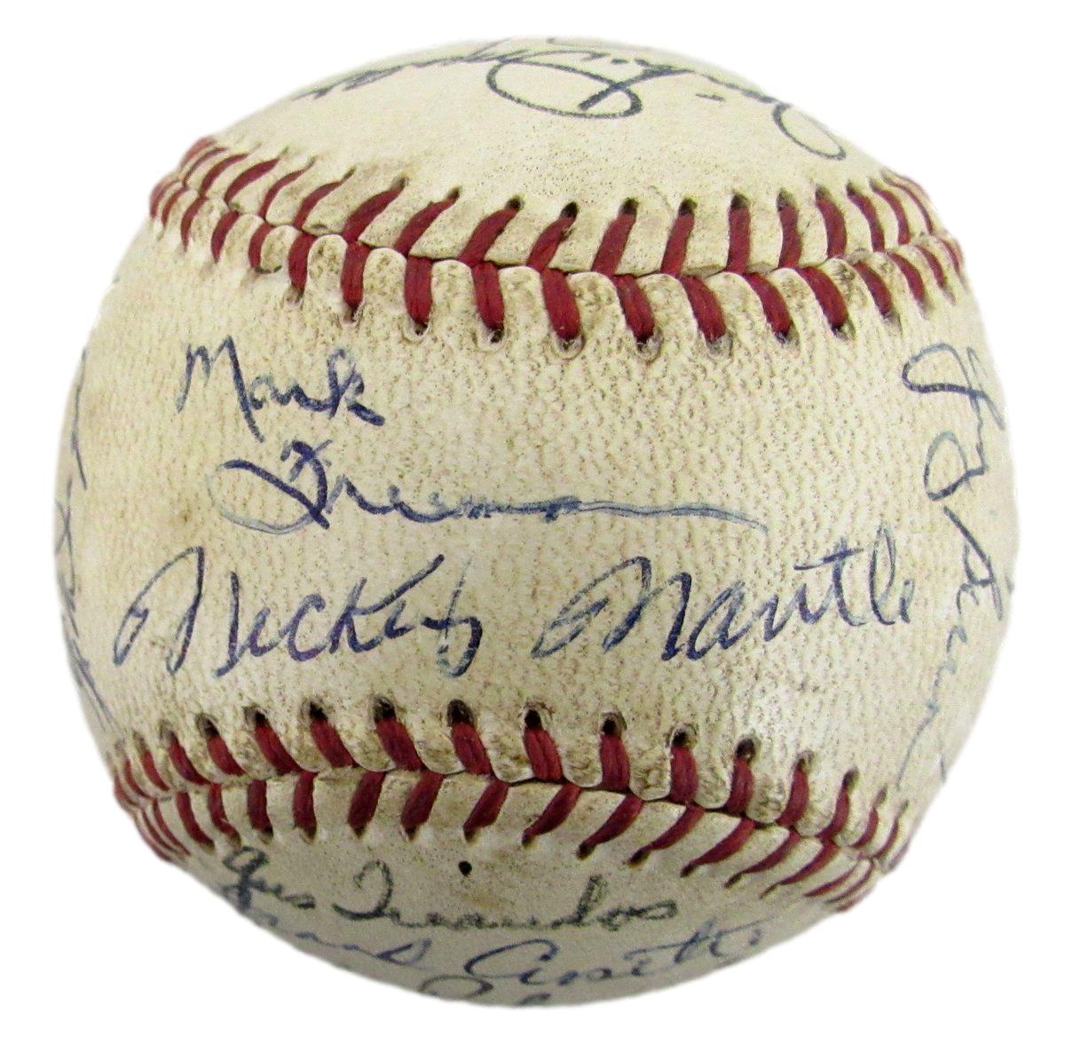 1953 Yankees ONL Team Signed Baseball (24) WS Champs Berra/Mantle JSA 193549
