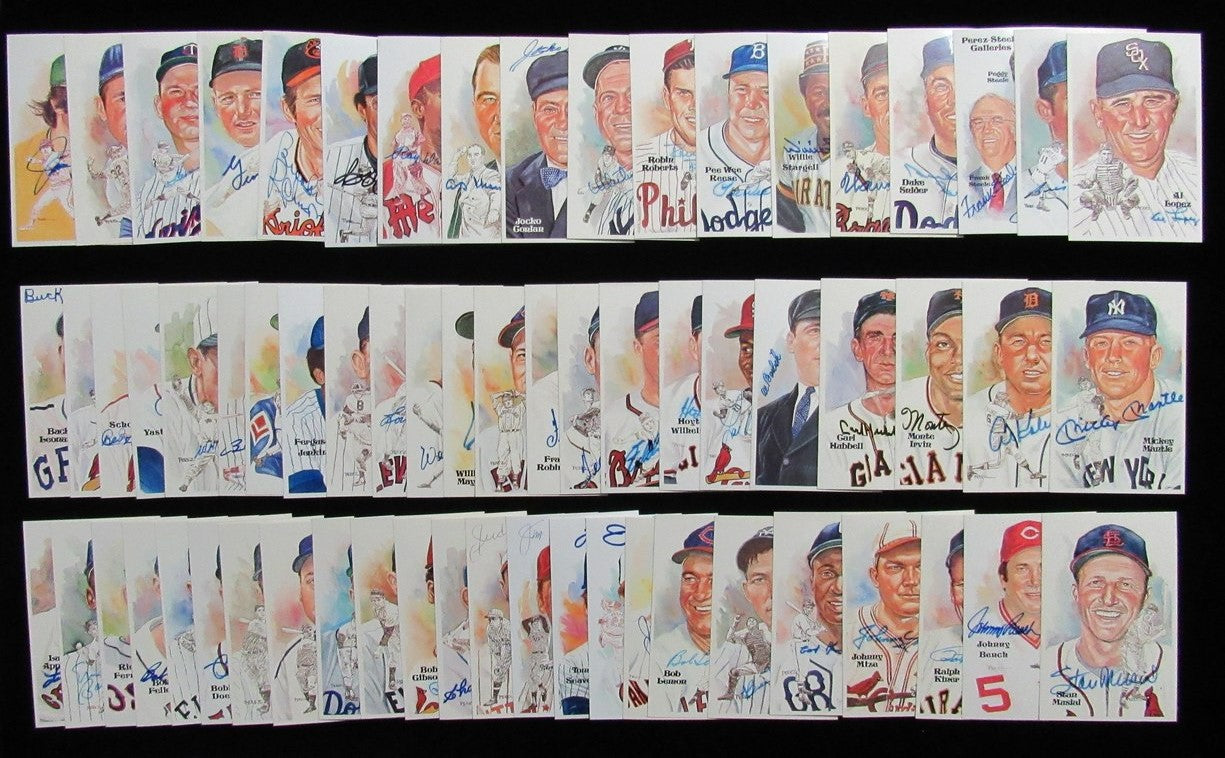 Perez Steele HOF Postcard Complete Set in Binder w/ (65) Signed Mantle + 193910