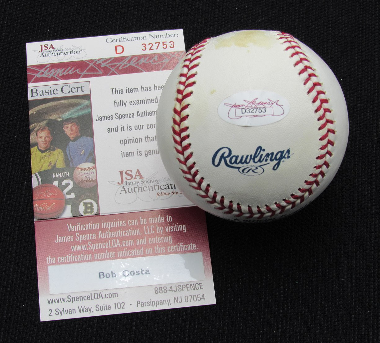 Bob Costas Signed/Auto OML Yankees 100th Anniversary Baseball JSA 186636