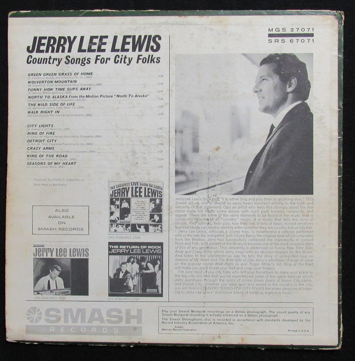 Jerry Lee Lewis Signed/Auto Country Songs for City Folks Album PSA/DNA 193940