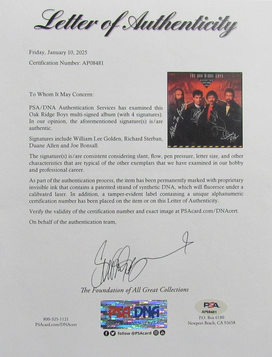 Oak Ridge Boys Multi-Signed by 4 "Where the Fast Lane Ends" Album PSA/DNA 193939