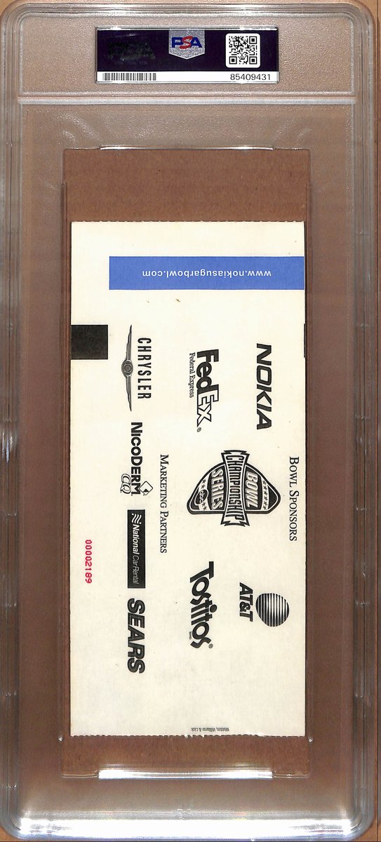 Bobby Bowden/Frank Beamer Signed/Auto 2000 Sugar Bowl Full Ticket PSA/DNA 194192