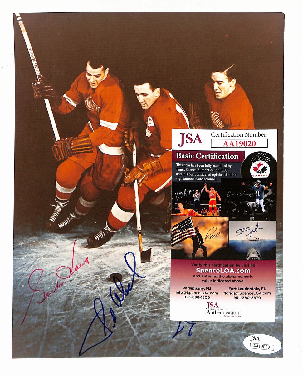 Gordie Howe/Ted Lindsay/Sid Abel Mutli-Signed 8x10 Photo Red Wings JSA 193774