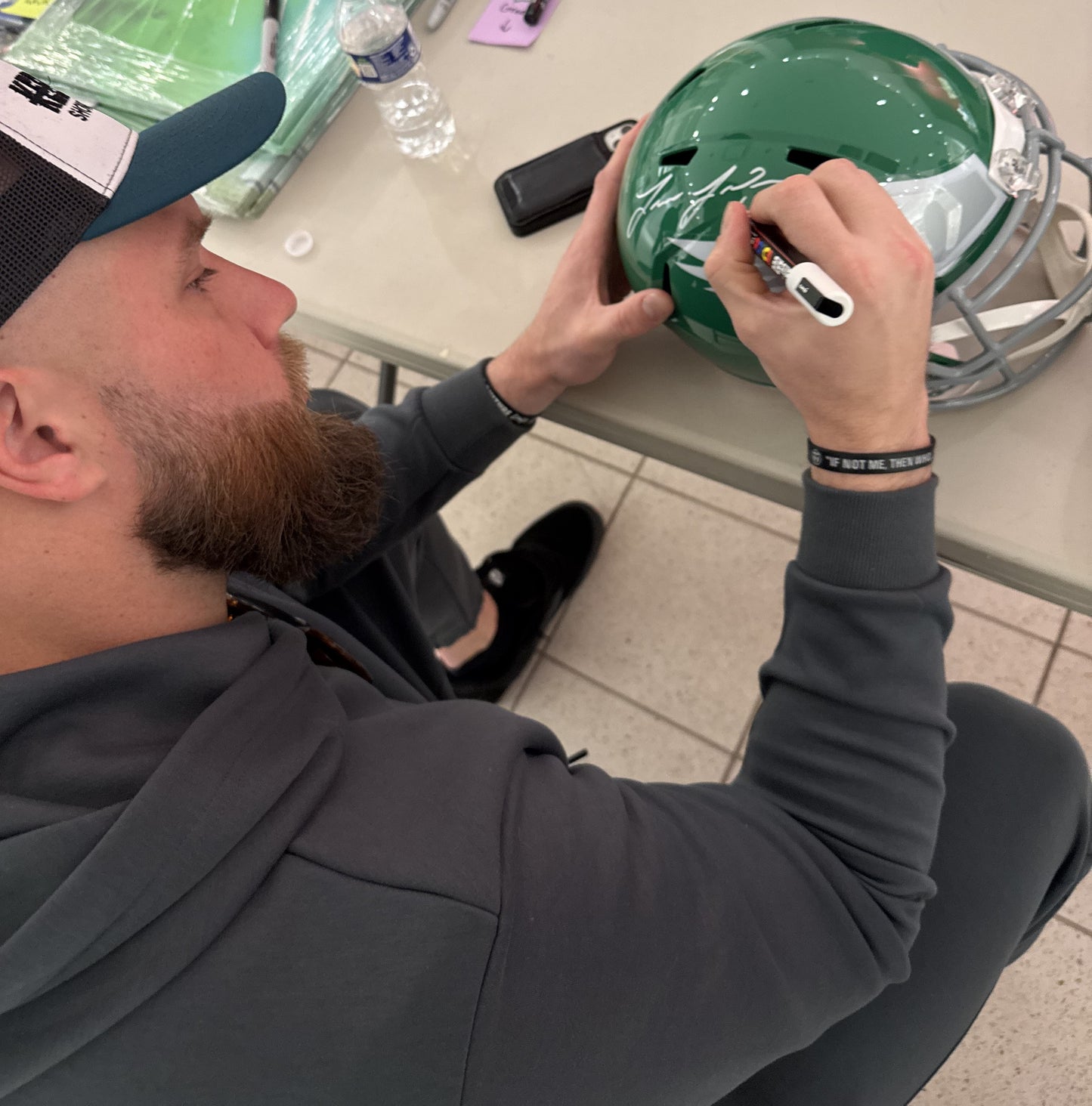 Lane Johnson Signed Kelly Full Size Speed Replica Helmet Eagles PSA/DNA 193551